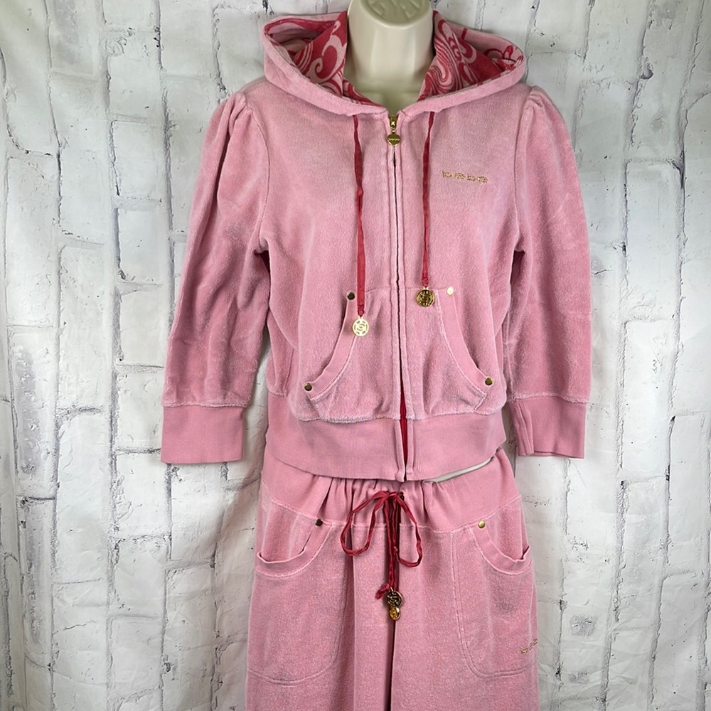 Bebe 90's Y2K Vintage Terry Track Suit Cropped Hoodie Branded Hardware